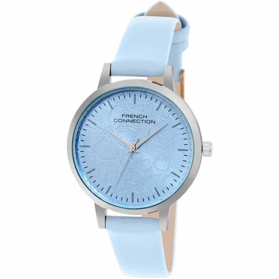 Fcuk Fcuk Silver Case Round Shape Sky Blue Strap Quartz Watch  