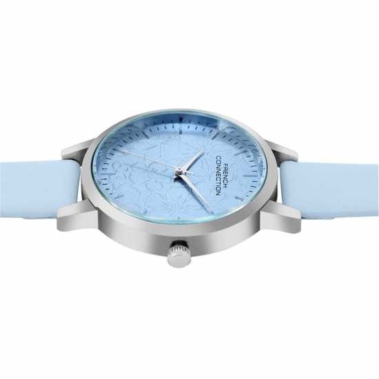 Fcuk Fcuk Silver Case Round Shape Sky Blue Strap Quartz Watch  