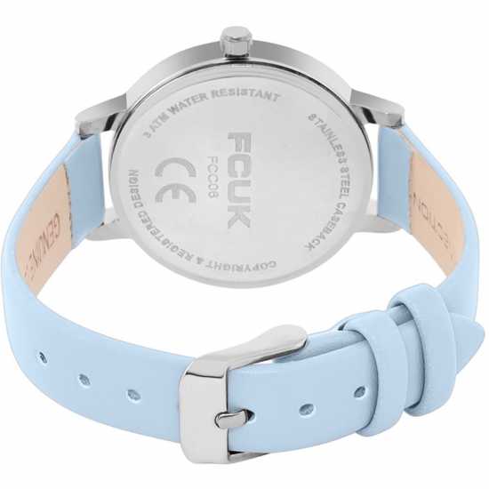 Fcuk Fcuk Silver Case Round Shape Sky Blue Strap Quartz Watch  