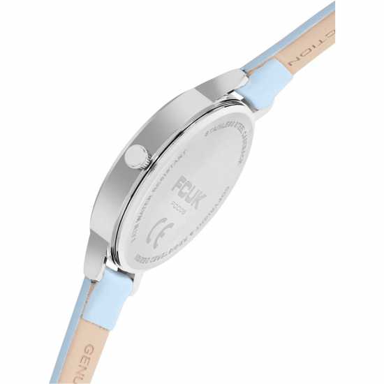 Fcuk Fcuk Silver Case Round Shape Sky Blue Strap Quartz Watch  