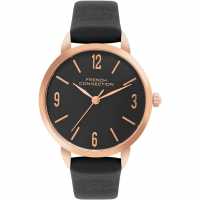 Fcuk Fcuk Rose Case Round Shape Black Strap Quartz Watch  