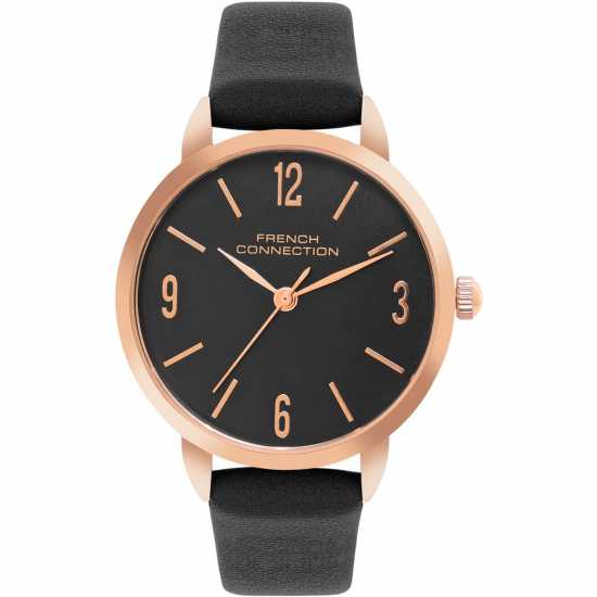 Fcuk Fcuk Rose Case Round Shape Black Strap Quartz Watch  