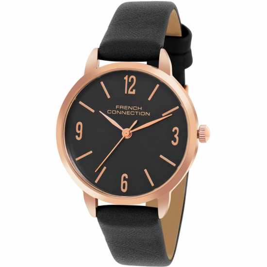 Fcuk Fcuk Rose Case Round Shape Black Strap Quartz Watch  