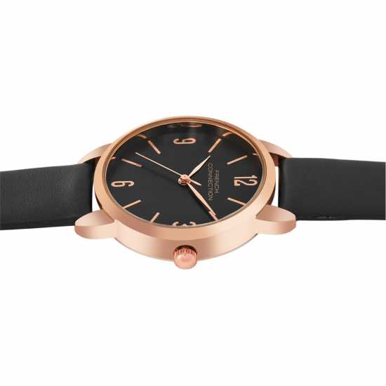 Fcuk Fcuk Rose Case Round Shape Black Strap Quartz Watch  