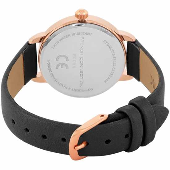Fcuk Fcuk Rose Case Round Shape Black Strap Quartz Watch  