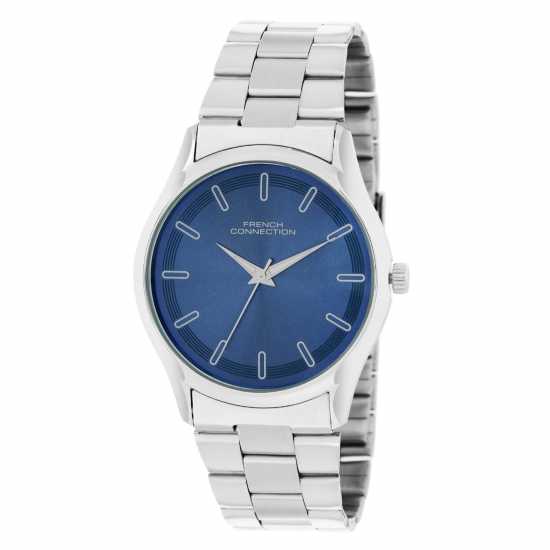 French Connection Silver Case Round Shape Silver Strap Quartz Watch  