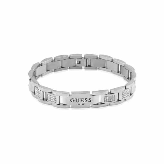Guess Men's Flat White Cubic Zirconia Chain Bracelet  