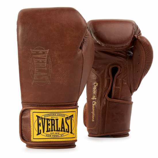 Everlast 1910 Pro Leather Hook And Loop Boxing Gloves Brown 