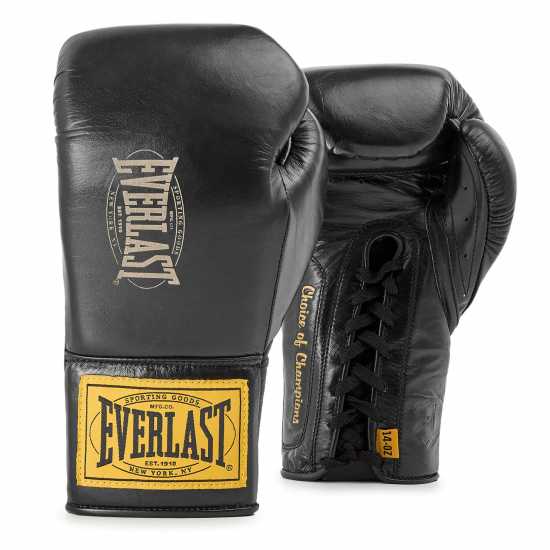 Everlast 1910 Pro Leather Laced Boxing Gloves Black 