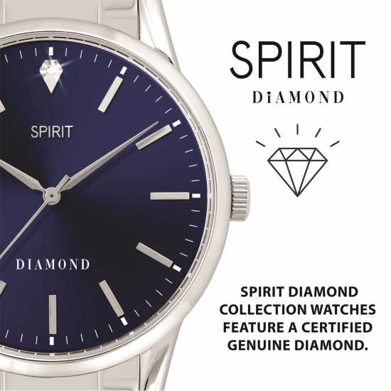 Spirit Gent's Diamond Silver Bracelet Navy Dial Watch  - Бижутерия