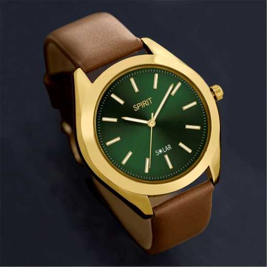 Spirit Gent's Solar Brown Strap Green Dial Watch  Бижутерия