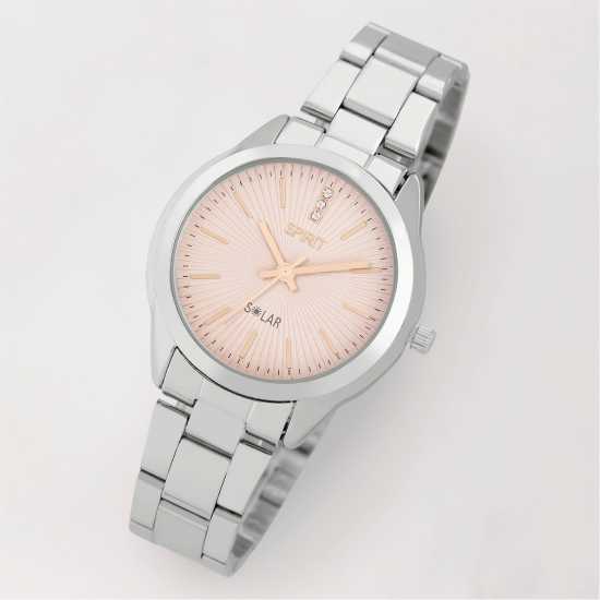 Spirit Ladies Solar Silver Bracelet Pink Dial Watch  Бижутерия