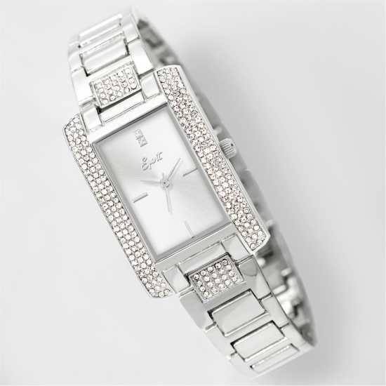 Spirit Ladies Silver Rectangle Case Bracelet Watch