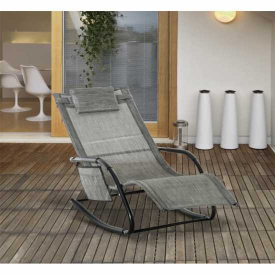 Outsunny Breathable Mesh Rocking Chair Lounger Light Grey Лагерни маси и столове