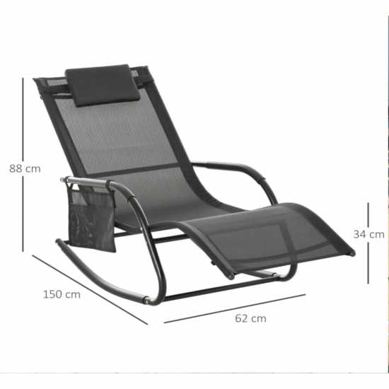 Outsunny Breathable Mesh Rocking Chair Lounger Black Лагерни маси и столове