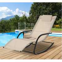 Outsunny Breathable Mesh Rocking Chair Lounger Cream Лагерни маси и столове