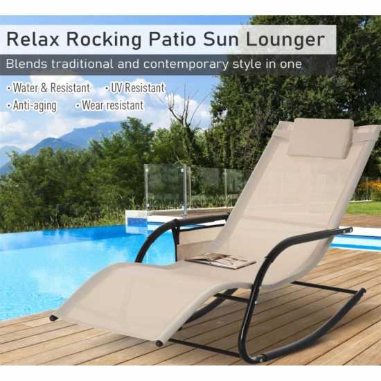 Outsunny Breathable Mesh Rocking Chair Lounger Cream Лагерни маси и столове