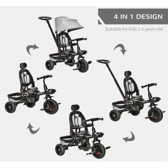 Homcom 4 In 1 Toddler Pedal Trike - 1-5 Years Grey Детски велосипеди