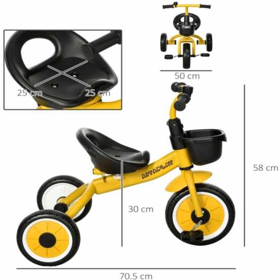 Aiyaplay Kids Trike With Adjustable Seat 2-5 Years Yellow Детски велосипеди
