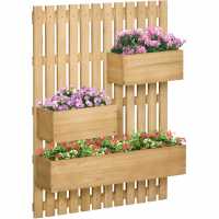 Outsunny Wall-Mounted Wooden Garden Planters Natural Градина