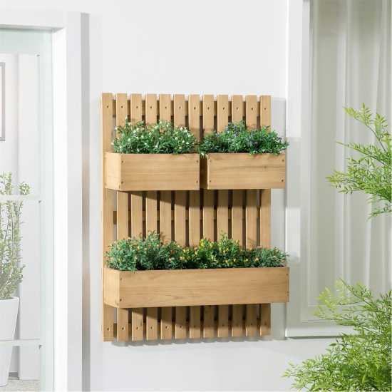 Outsunny Wall-Mounted Wooden Garden Planters Natural - Градина