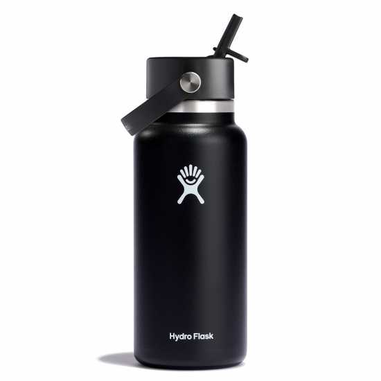 Шише За Вода Hydro Flask Wide Mouth Water Bottle 946 Ml (32 Oz) With Flex Straw Cap Black 