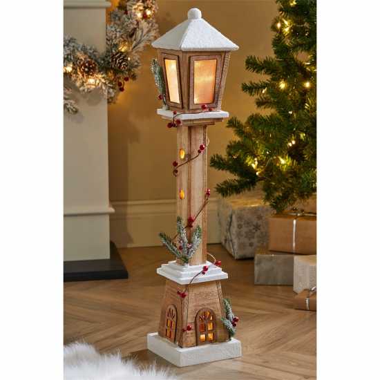 Wood Effect Christmas Lamp Post  Коледна украса