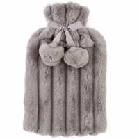 Шише За Вода Stripe Hot Water Bottle With Pompom - Grey / White / Pink