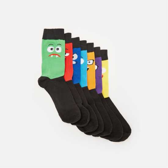Pack Of 7 Cotton Rich Funny Faces Socks  Мъжки чорапи