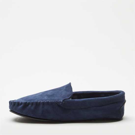Suede Navy Moccasin Slippers  Чехли