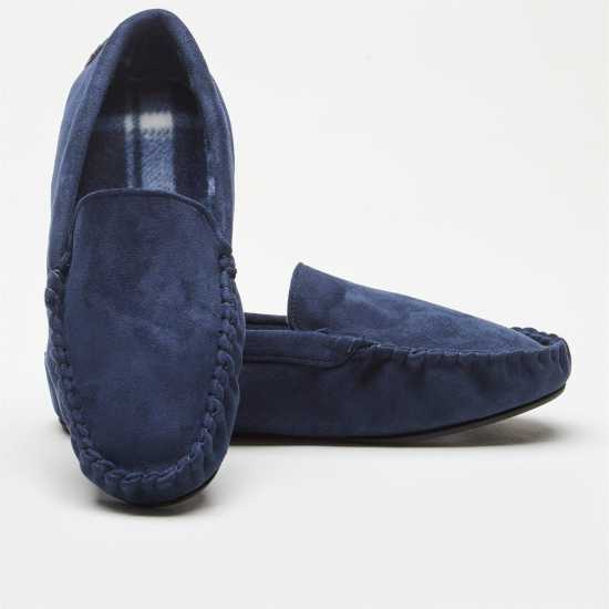 Suede Navy Moccasin Slippers  Чехли
