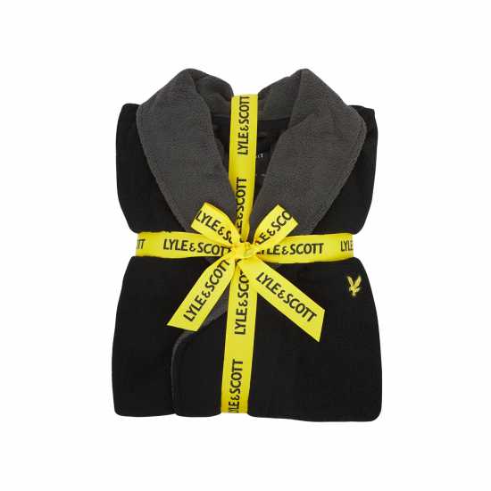 Lyle And Scott Contrast Trim Towel Dressing Gown Черно/Сиво 