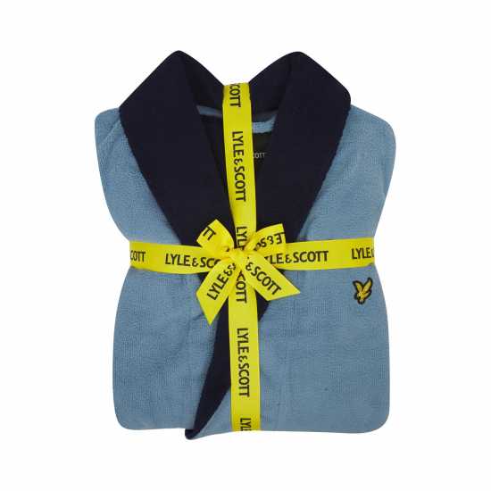 Lyle And Scott Contrast Trim Towel Dressing Gown Blue/Pct Lyle And Scott Contrast Trim Towel Dressing Gown Blue/Pct