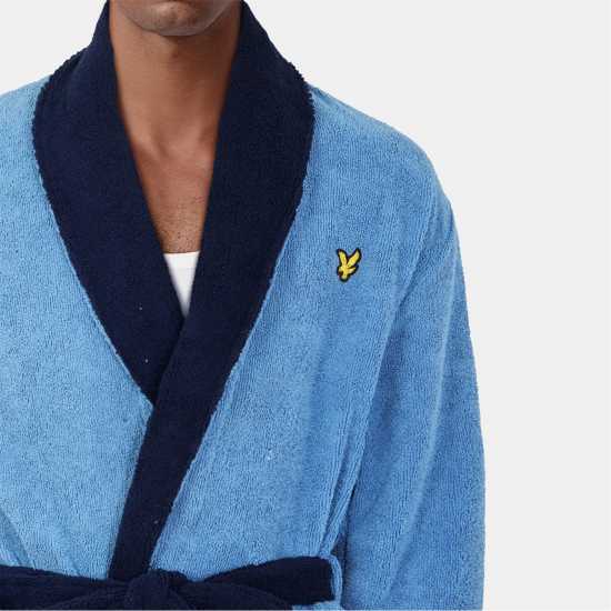 Lyle And Scott Contrast Trim Towel Dressing Gown Blue/Pct Lyle And Scott Contrast Trim Towel Dressing Gown Blue/Pct