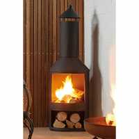 Steel Chiminea With Log Store  Градина