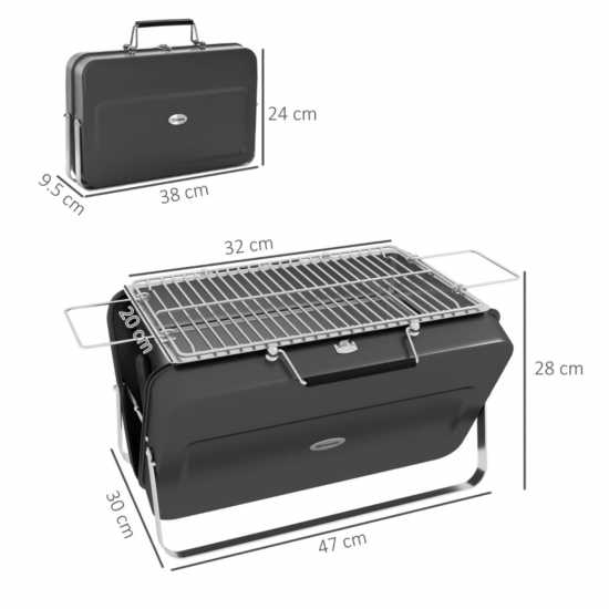 Outsunny Foldable Suitcase Design Charcoal Bbq Black Къмпинг печки и грилове