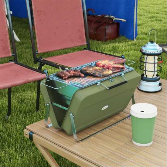 Outsunny Foldable Suitcase Design Charcoal Bbq Green Къмпинг печки и грилове
