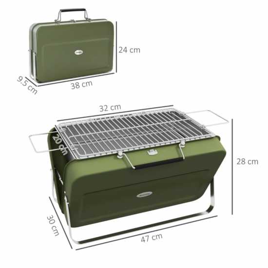 Outsunny Foldable Suitcase Design Charcoal Bbq Green Къмпинг печки и грилове