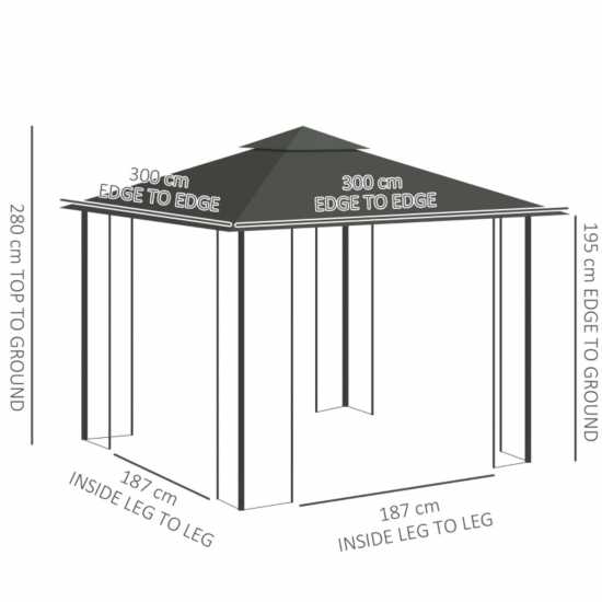 Outsunny 3(M) X 3(M) Double Roof Outdoor Gazebo Grey Градина