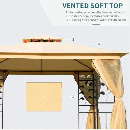Outsunny 3(M) X 3(M) Double Roof Outdoor Gazebo Beige Градина
