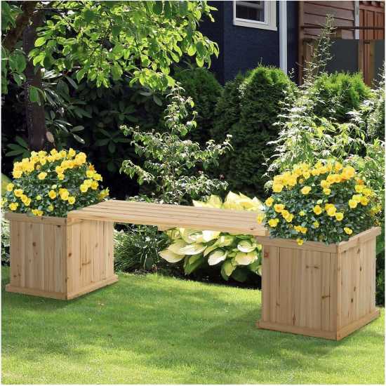 Outsunny Wooden Garden Planter And Bench Combo  - Лагерни маси и столове