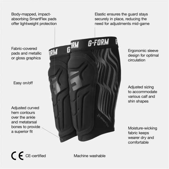 G Form Smartflex Moisture Wicking Ce Certified Shin Pads Черно 