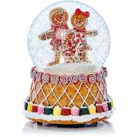 Lit Musical Gingerbread Family Snow Globe  Коледна украса