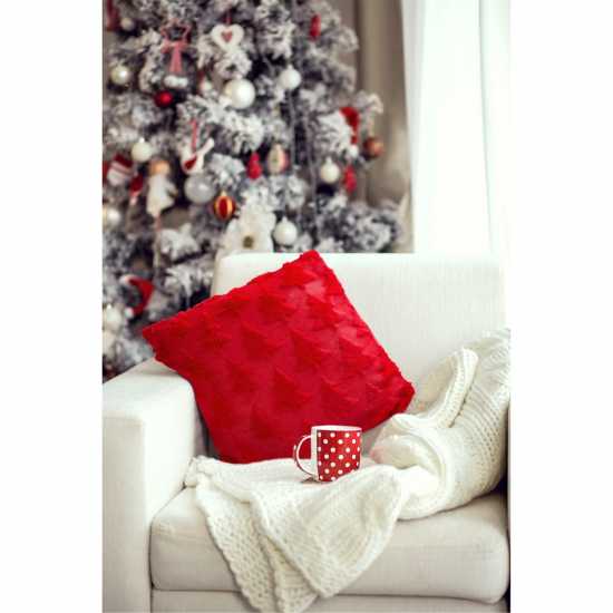 Soft & Fluffy 3D Christmas Tree Cushion Cover Red Коледна украса