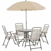 Outsunny 6 Piece Garden Dining Set With Umbrella White Лагерни маси и столове