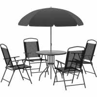 Outsunny 6 Piece Garden Dining Set With Umbrella Black Лагерни маси и столове