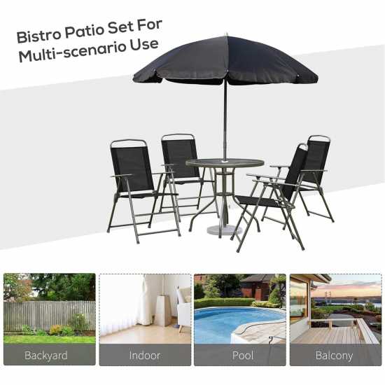 Outsunny 6 Piece Garden Dining Set With Umbrella Black Лагерни маси и столове