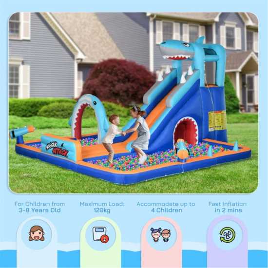 Outsunny 6 In 1 Shark Bouncy Castle Water Slide  Подаръци и играчки