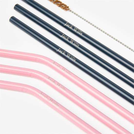 Jack Wills Wills Eco-Friendly Reusable Stainless Steel Straws Pink/Navy Бутилки за вода