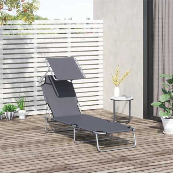 Outsunny Outdoor Foldable 4 Level Sun Lounger Grey Градина